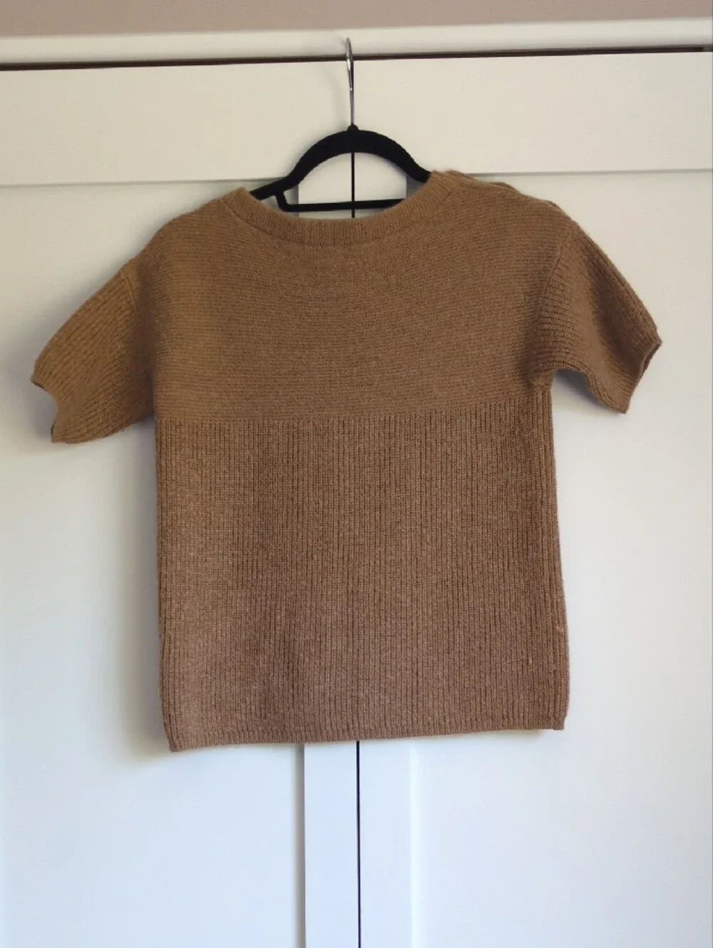 J.Crew Alpaca Merino Wool Knit Sweater Top S Camel Brown Short Sleeve